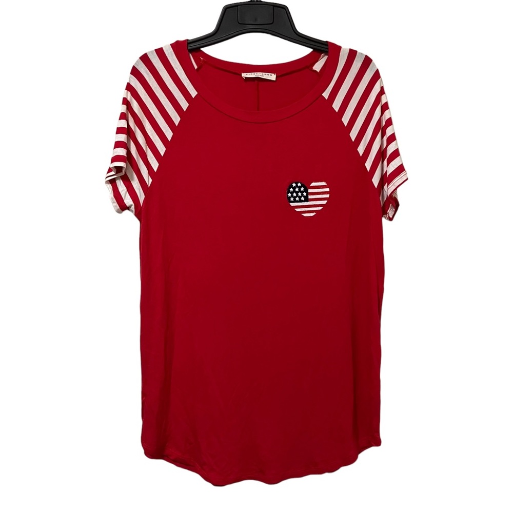 American Flag Embroirdered Heart Red Tunic Tee